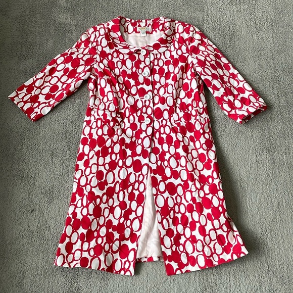 Talbots Jackets & Blazers - NWT Talbot Red / White Pattern Trench Coat - Size 12P